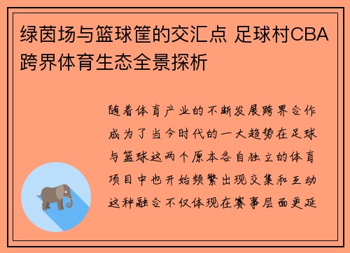 绿茵场与篮球筐的交汇点 足球村CBA跨界体育生态全景探析
