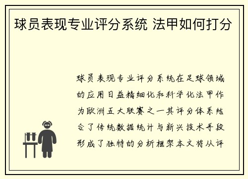 球员表现专业评分系统 法甲如何打分